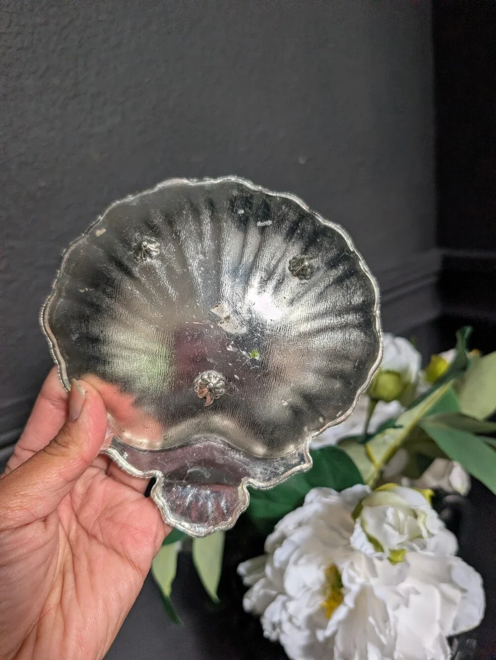 Vintage Silver Plated Clam Shell Footed Server, Trinket Bowl, Made In Japan, 6